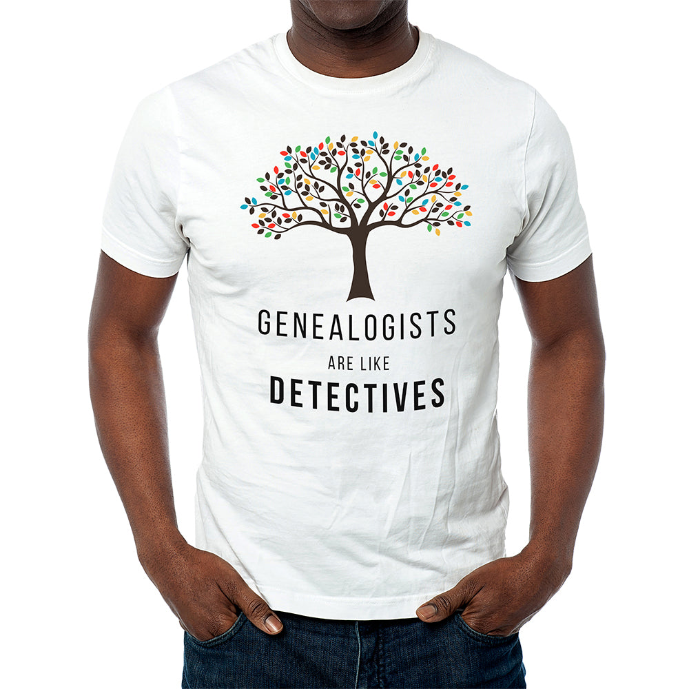 Genealogy T-Shirt: Tree design & "Genealogists are like detectives"