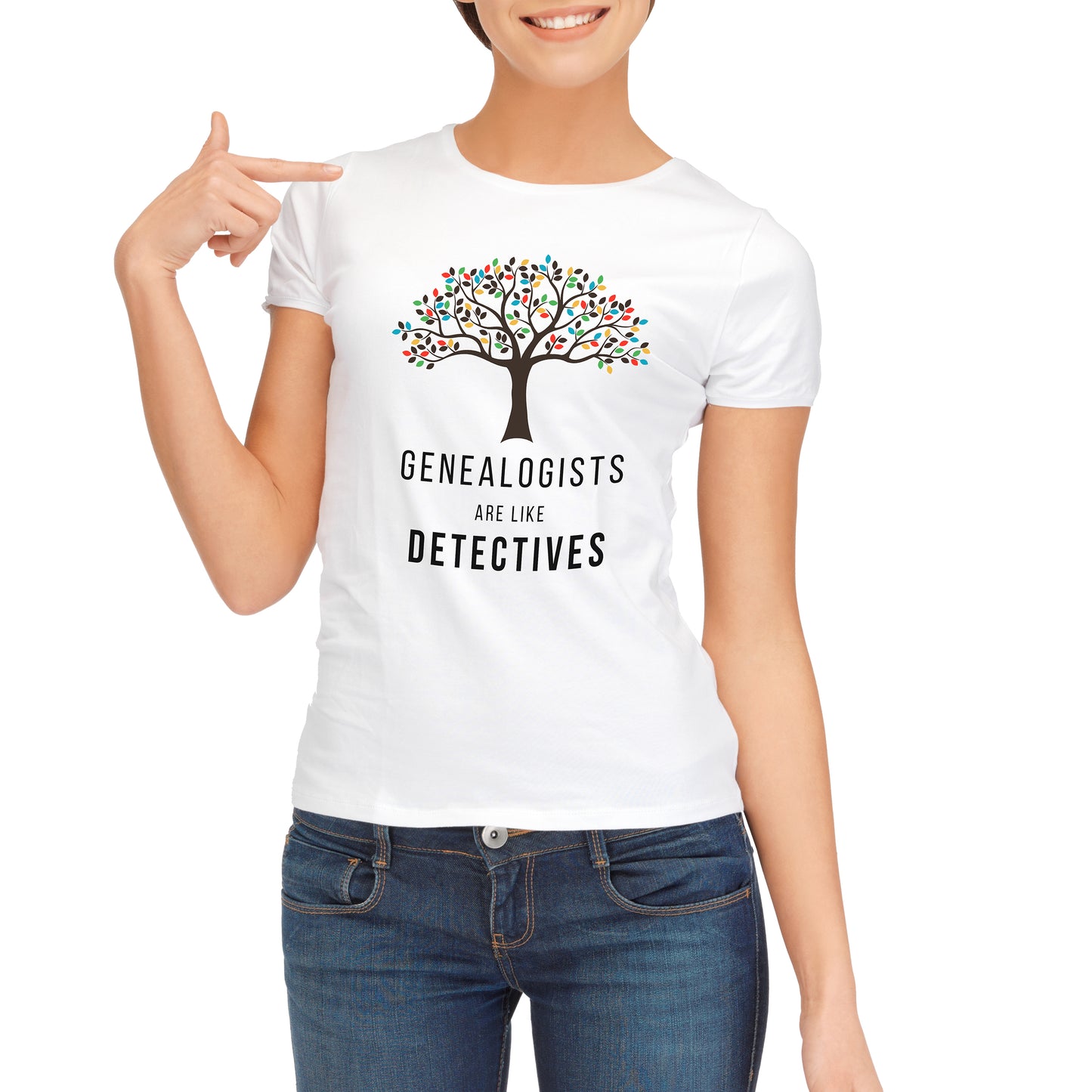 Genealogy T-Shirt: Tree design & "Genealogists are like detectives"