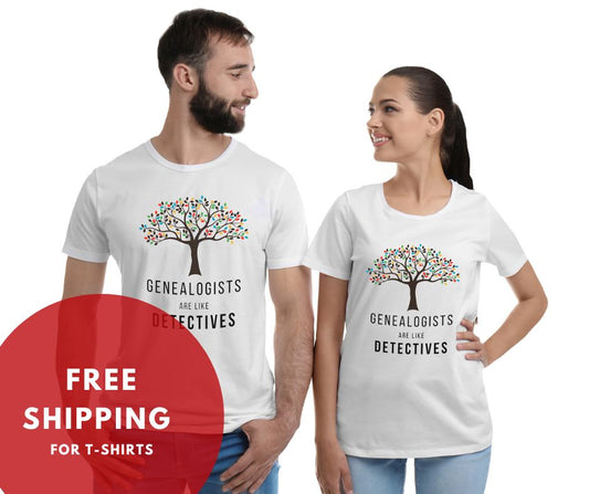 Genealogy T-Shirt: Tree design & "Genealogists are like detectives"