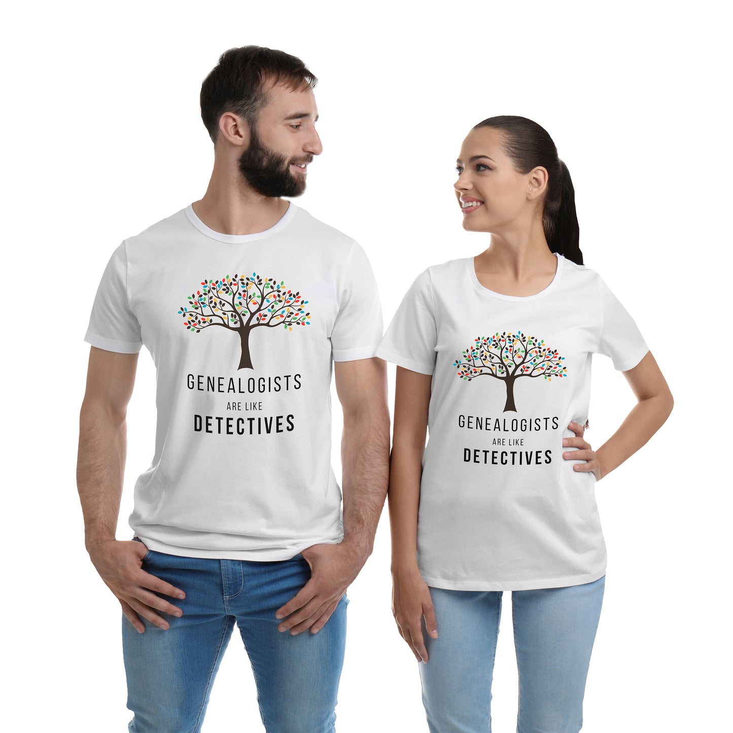 Genealogy T-Shirt: Tree design & "Genealogists are like detectives"