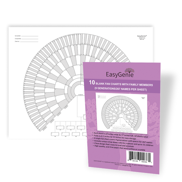 TEN Blank Fan Charts with Family Members (9 Generations/267 Names) TEN Blank Fan Charts with Family Members (9 Generations/267 Names)
