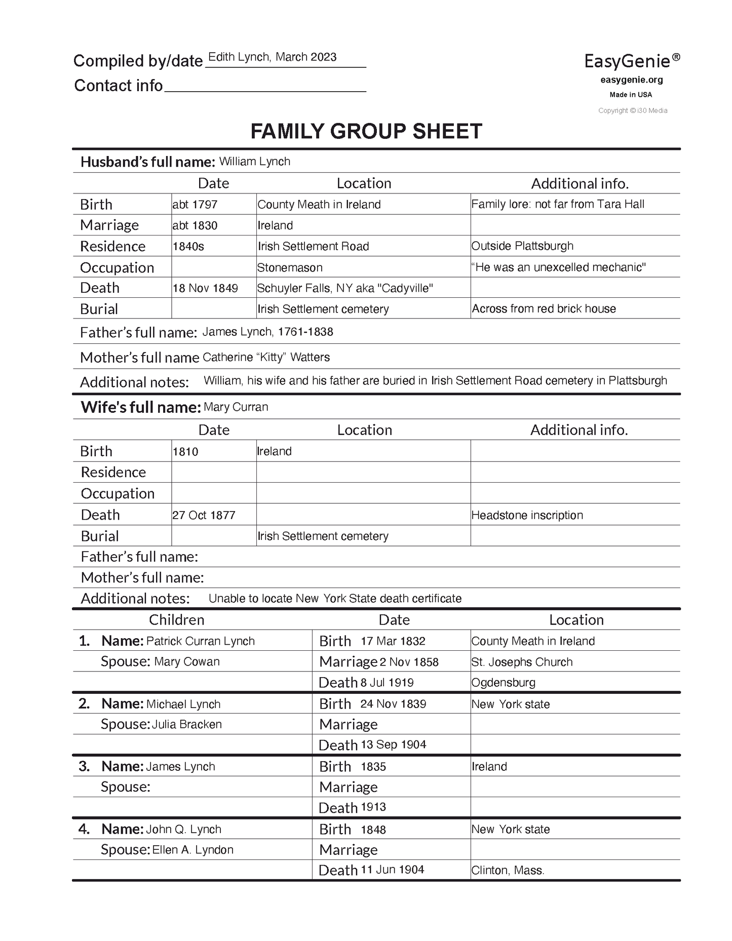 Genealogy PDF Download: Fillable Family Group Sheet (Helvetica, 8.5 x 11 inches)