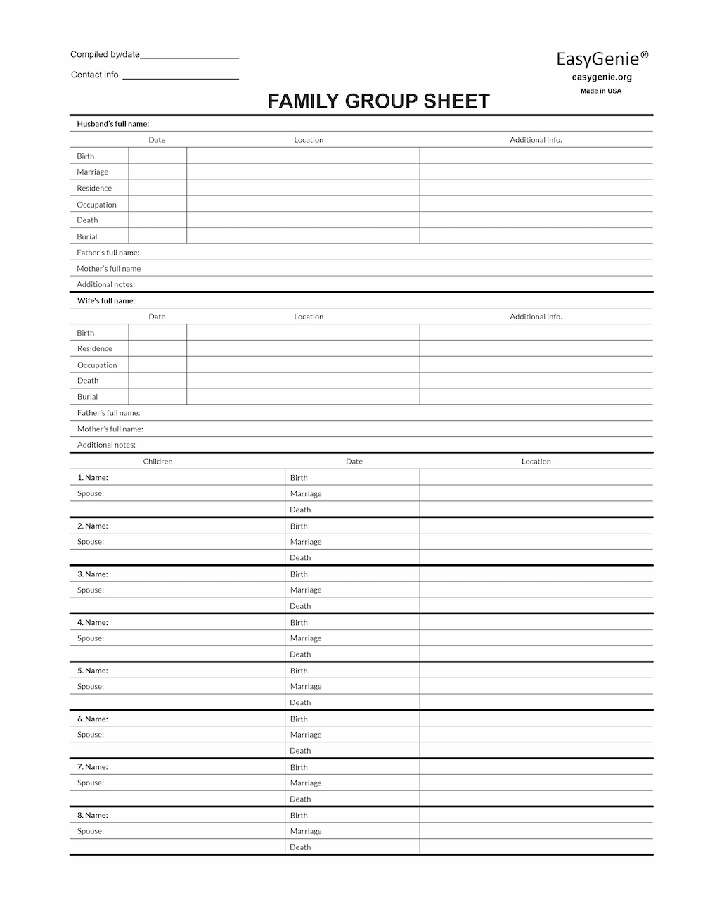 EasyGenie Blank Two-Sided Family Group Sheets for Genealogy (40 sheets)