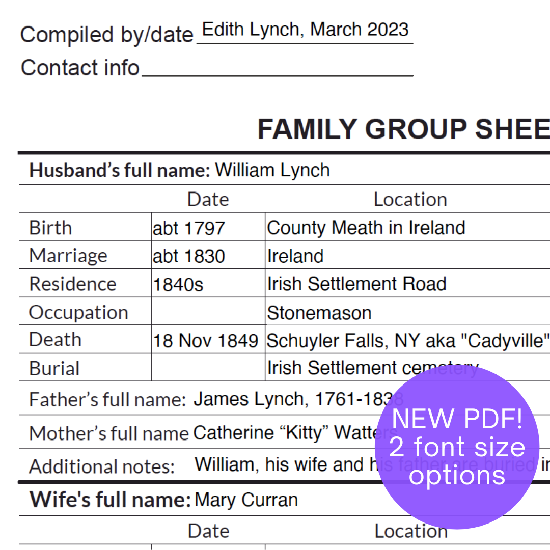 Genealogy PDF Download: Fillable Family Group Sheet (Helvetica, 8.5 x 11 inches)