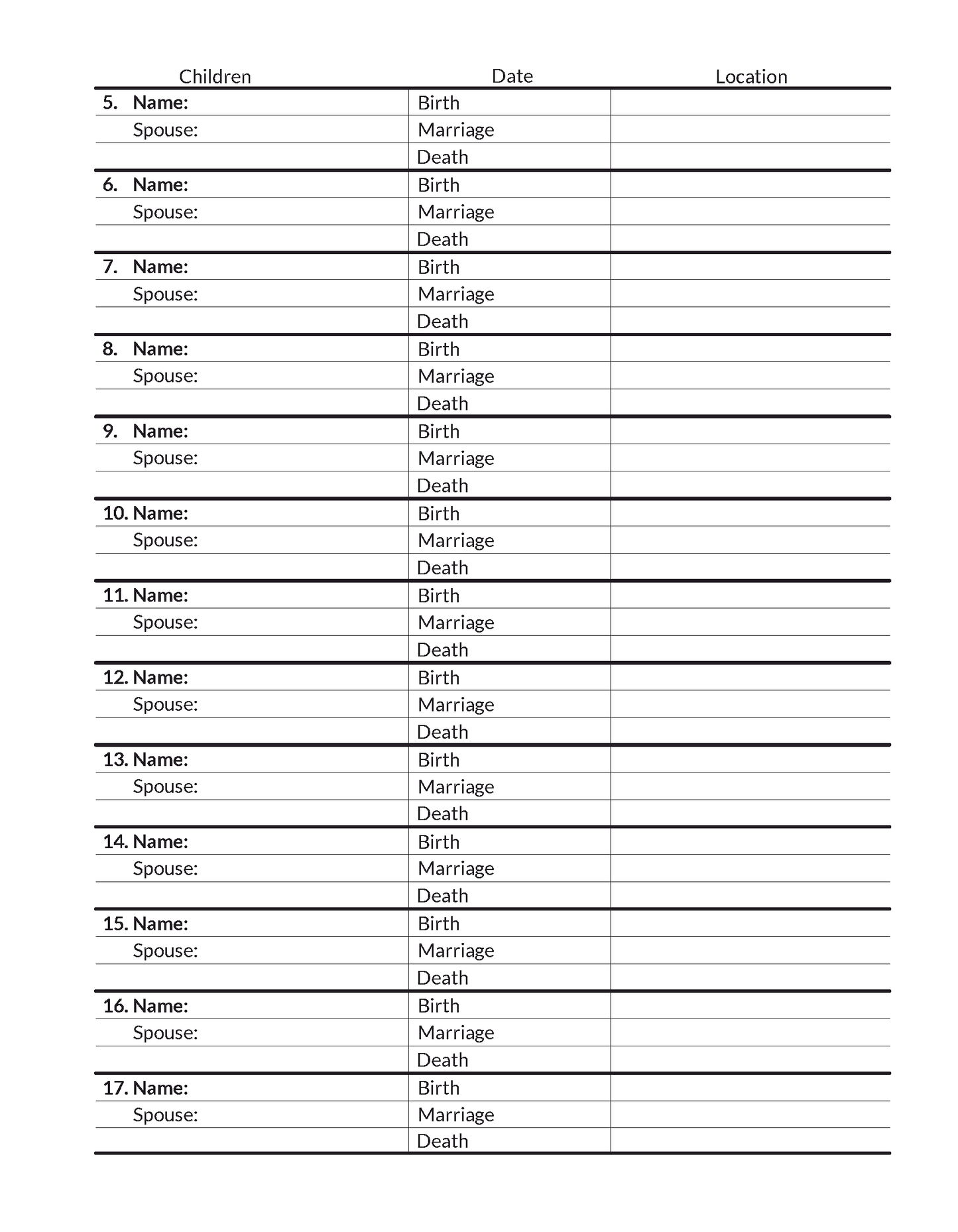 Genealogy PDF Download: Fillable Family Group Sheet (Helvetica, 8.5 x 11 inches)
