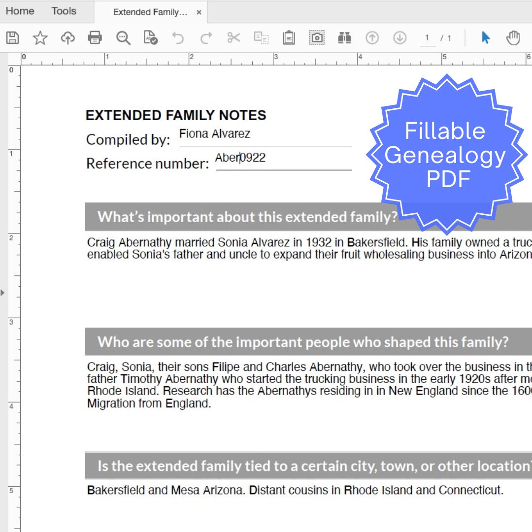 Digital Download: Extended Family Notes Fillable Genealogy PDF