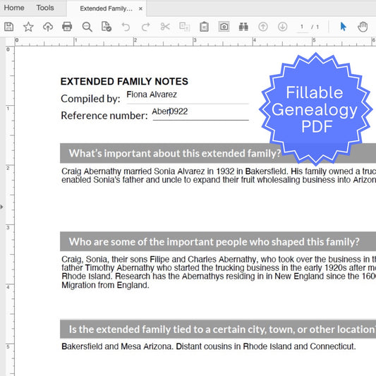 Digital Download: Extended Family Notes Fillable Genealogy PDF