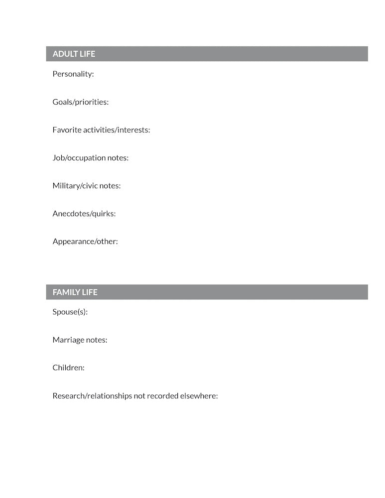 Genealogy Stories Kit (5 Fillable PDF Forms)