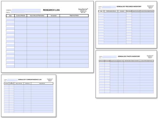 NEW: Genealogy Inventory & Records Fillable PDF Set (4 Forms)