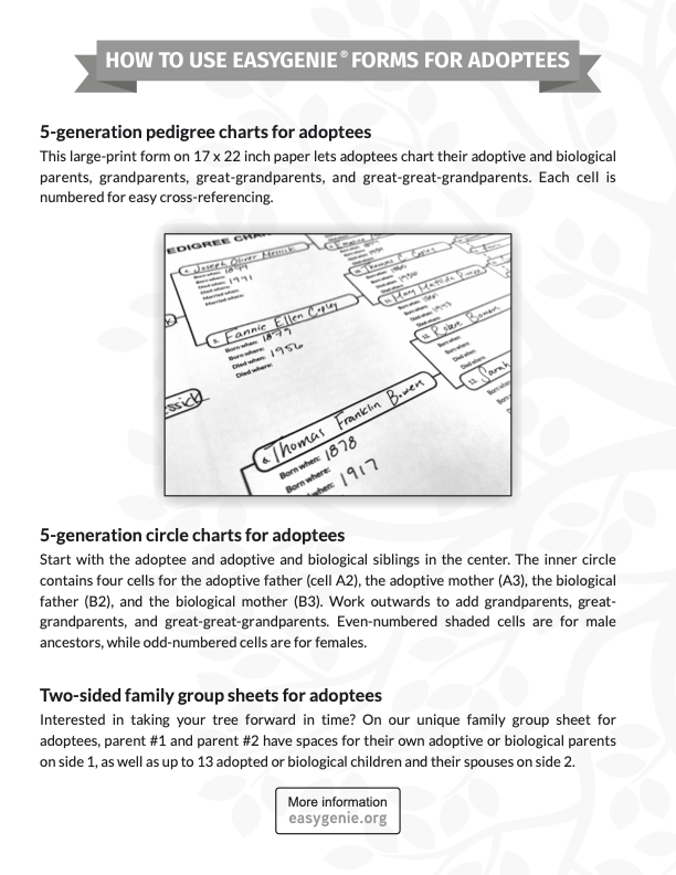 Adopted Family Genealogy Kit (12 Large Print Sheets, Instructions Included)