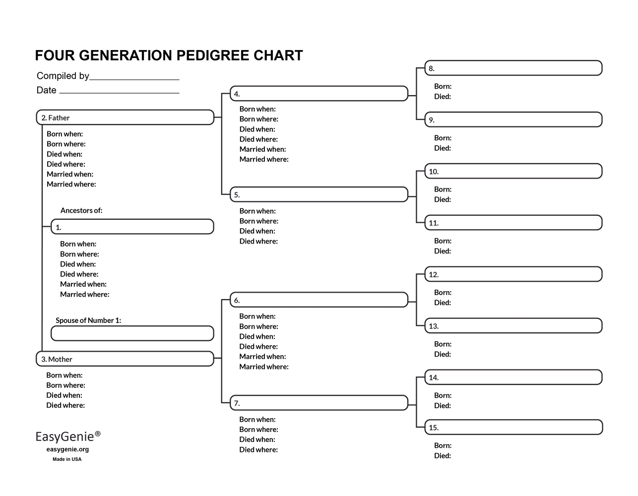 Pedigree worksheet PDF set | LARGE PRINT fillable pedigree chart & family group sheet