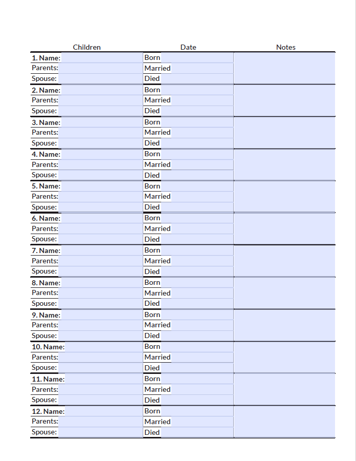 PDF Download: Blended Family Genealogy Forms Kit (2 Forms with Multiple Spouses)