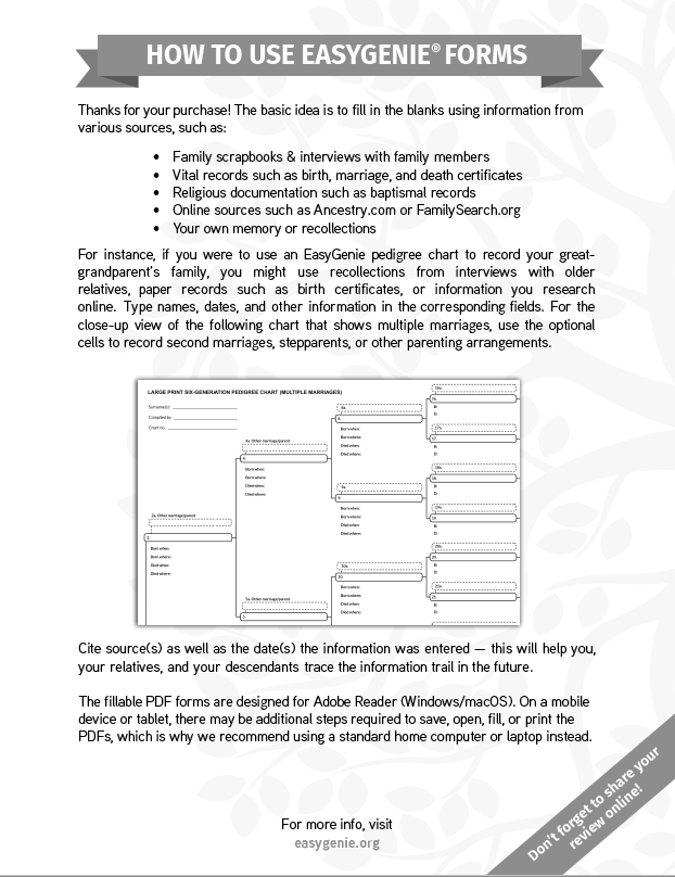 PDF Download: Blended Family Genealogy Forms Kit (2 Forms with Multiple Spouses)