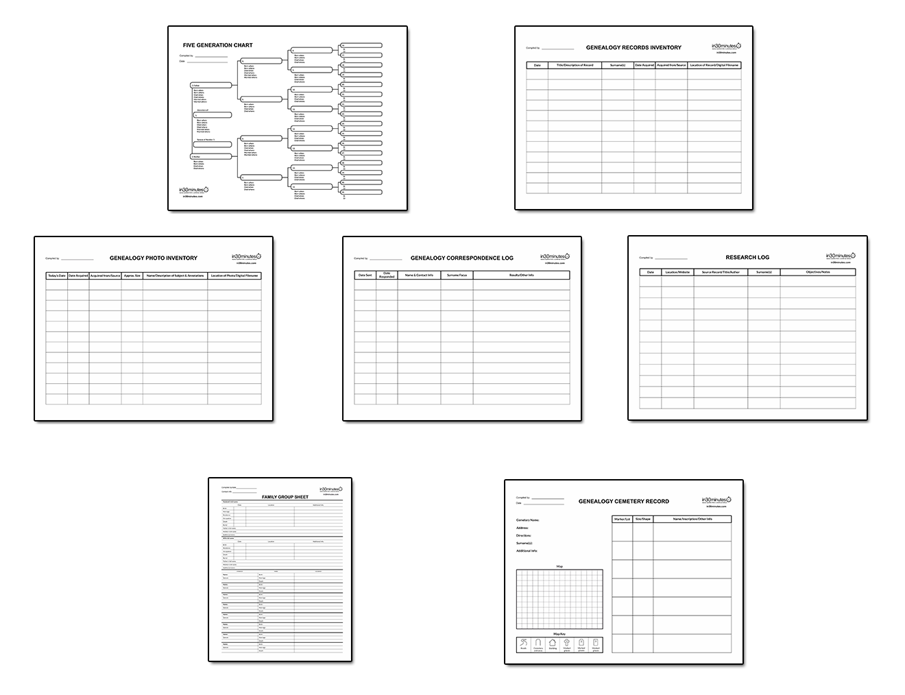 Genealogy Forms Starter Kit | Blank Genealogy Forms (7 types/40 sheets)