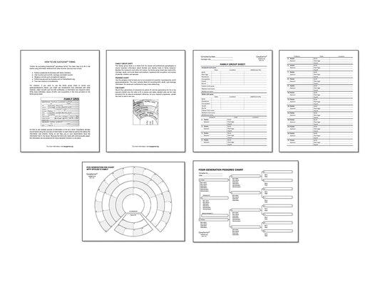 Pedigree worksheet PDF set | LARGE PRINT fillable pedigree chart & family group sheet