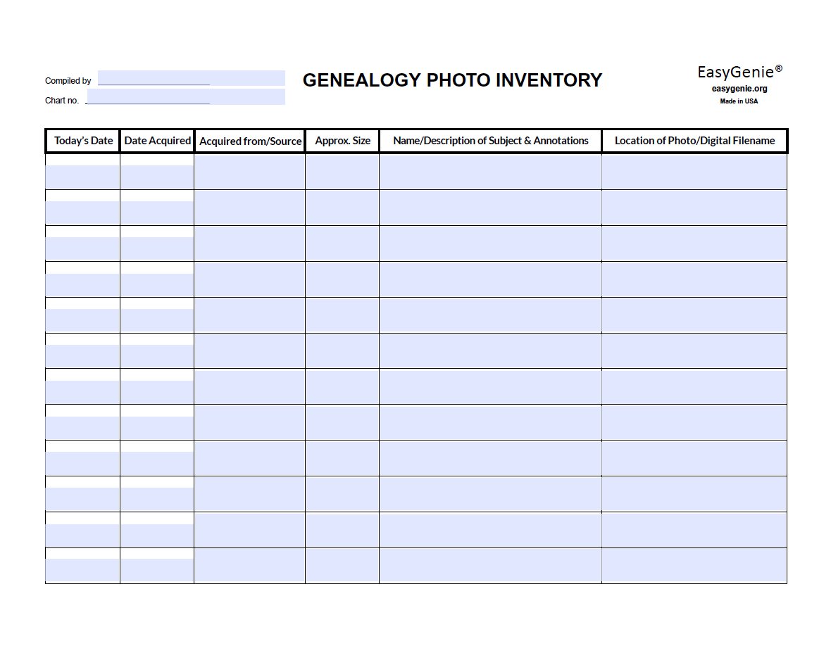 NEW: Genealogy Inventory & Records Fillable PDF Set (4 Forms)