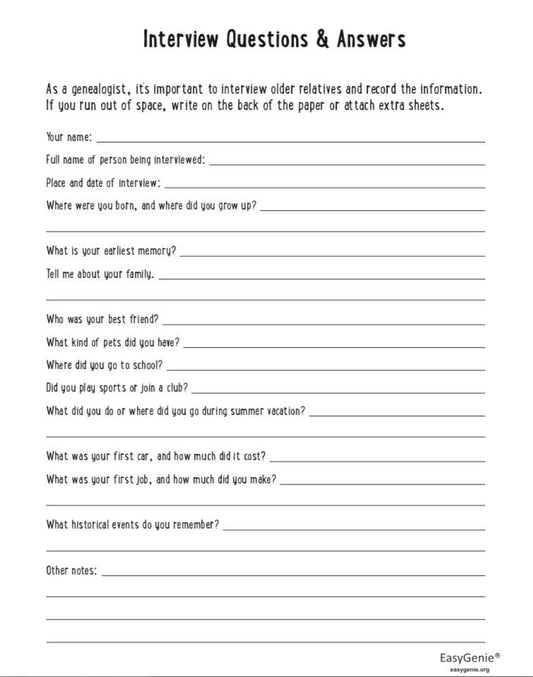 Kids Genealogy Download: Interview Questions & Map (PDF)