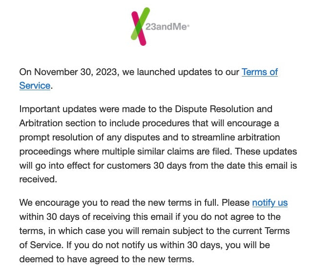 How to opt out of the 23andMe binding arbitration clause