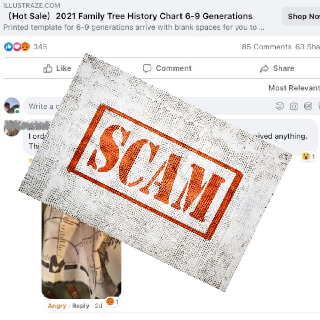 Genealogy scam warning: canvas genealogy charts that can't be returned