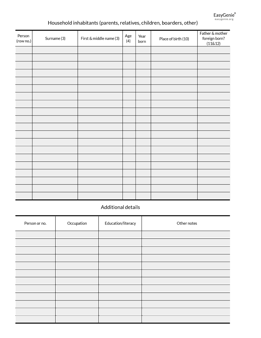 Genealogy PDF Download: 1870 Federal Census Family Tracker (Helvetica, 8.5 x 11 inches)