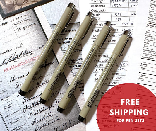 Archival-quality black pen set for genealogy (4 pieces)