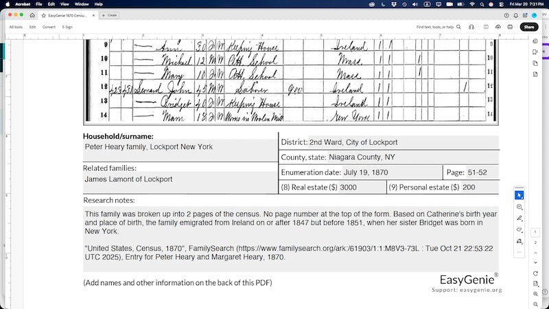 Genealogy PDF Download: 1870 Federal Census Family Tracker (Helvetica, 8.5 x 11 inches)