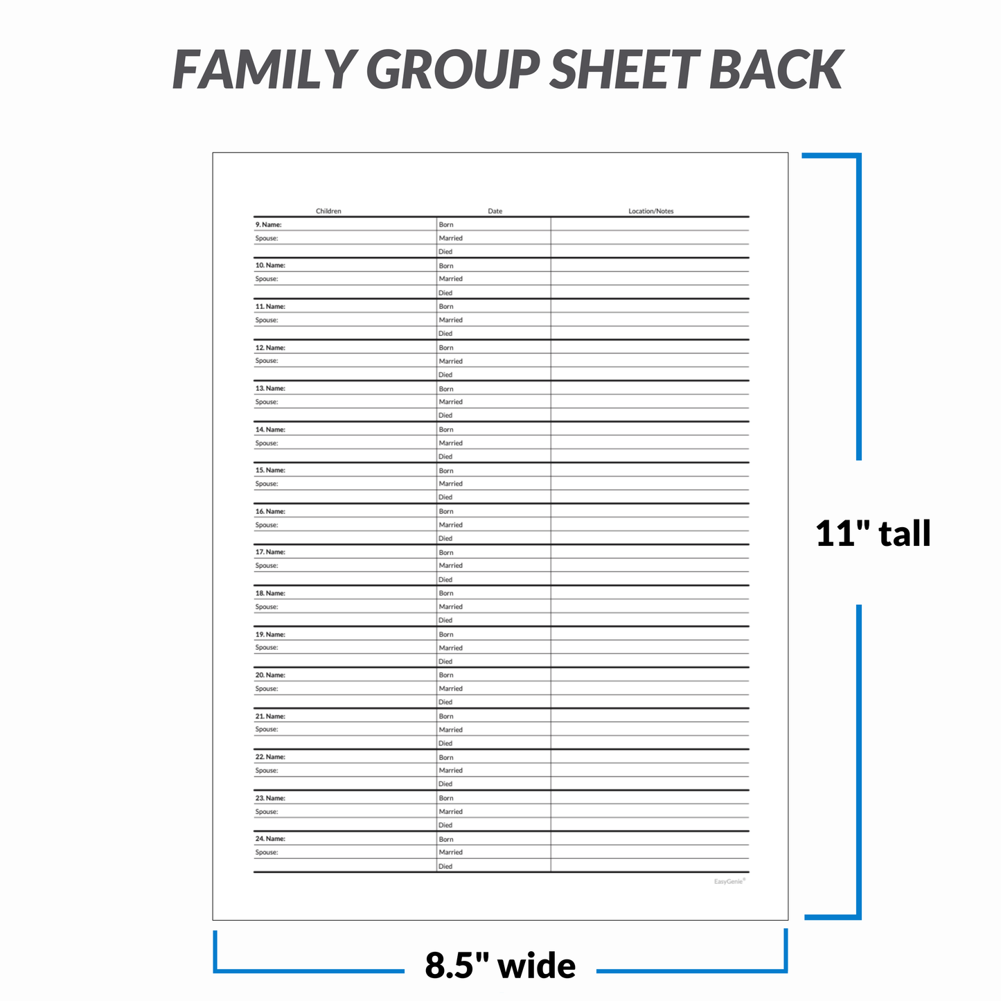 EasyGenie Professional Grade Two-Sided Family Group Sheets for Genealogy (40 sheets)