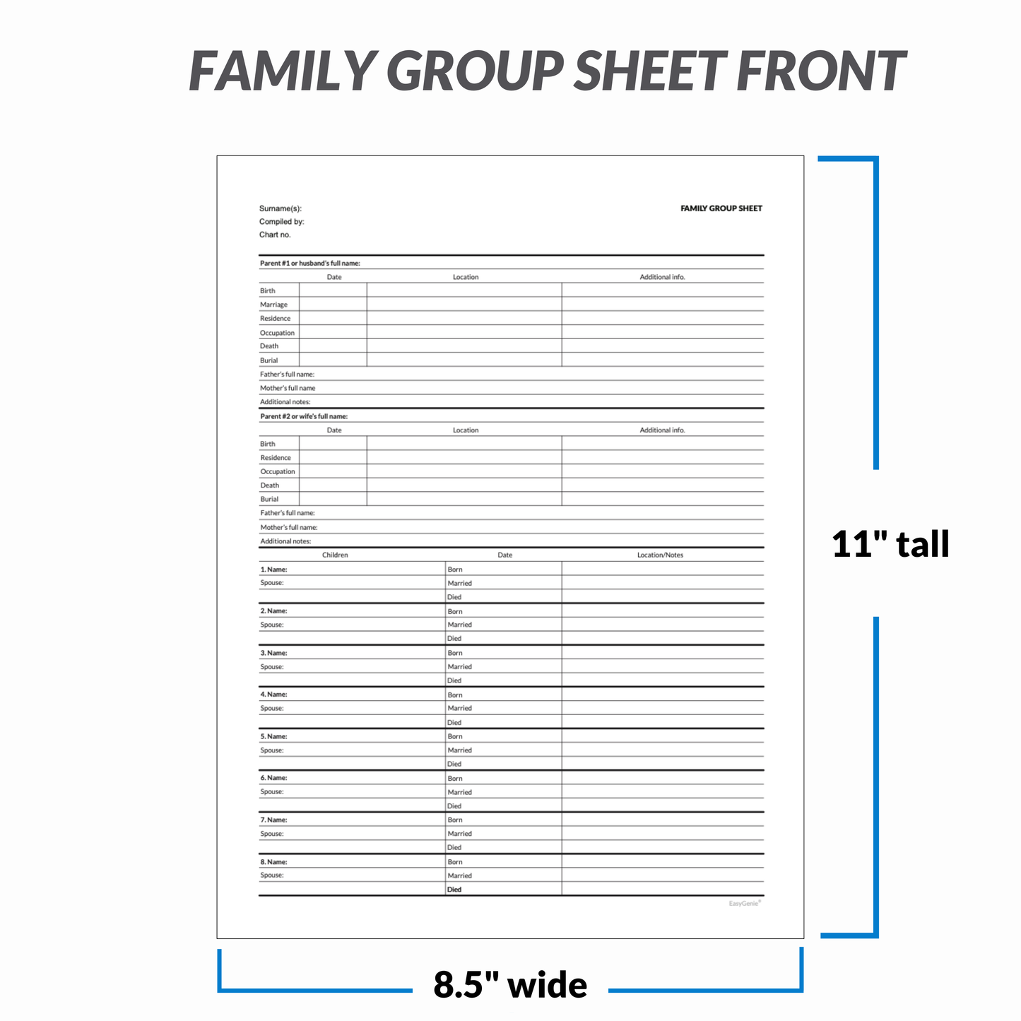 EasyGenie Professional Grade Two-Sided Family Group Sheets for Genealogy (40 sheets)