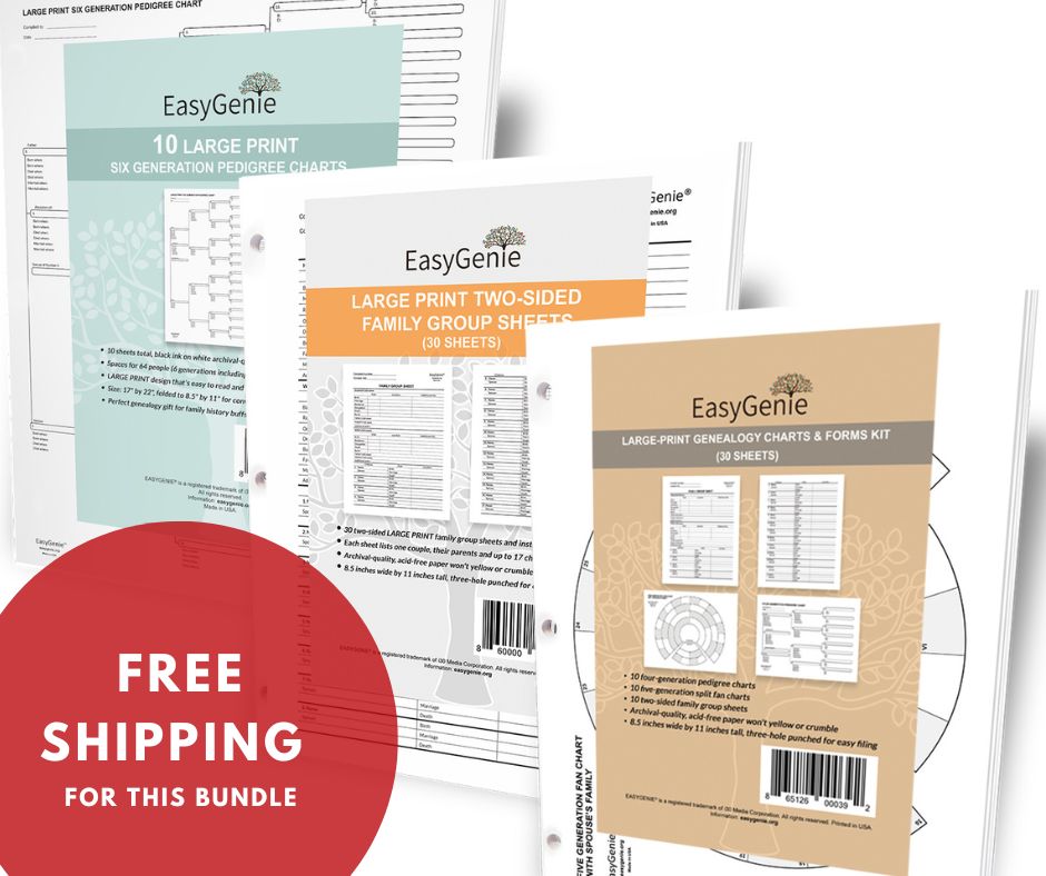 LARGE PRINT Genealogy Charts & Forms Bundle β EasyGenie