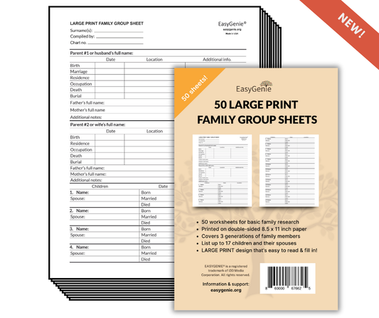 BULK ORDER large print Family Group Sheets for Genealogists (50 sheets)