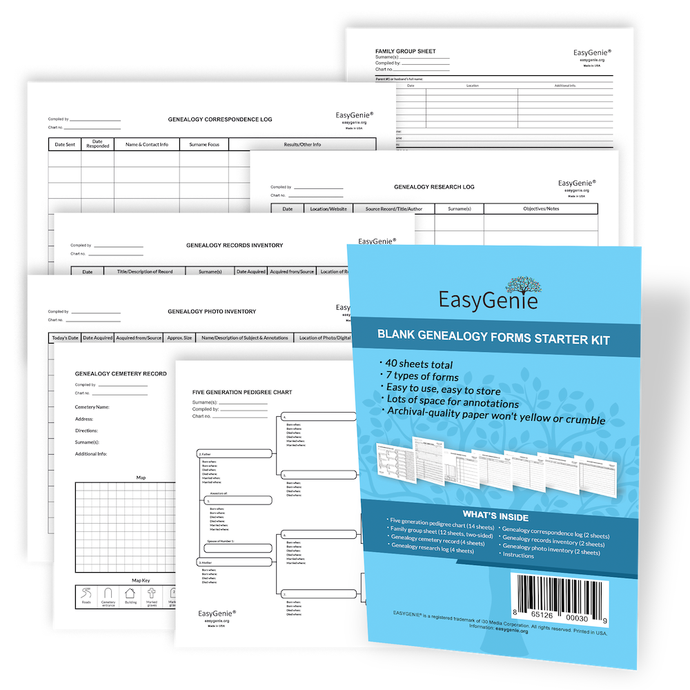 Genealogy Forms Starter Kit | Blank Genealogy Forms (7 types/40 sheets)