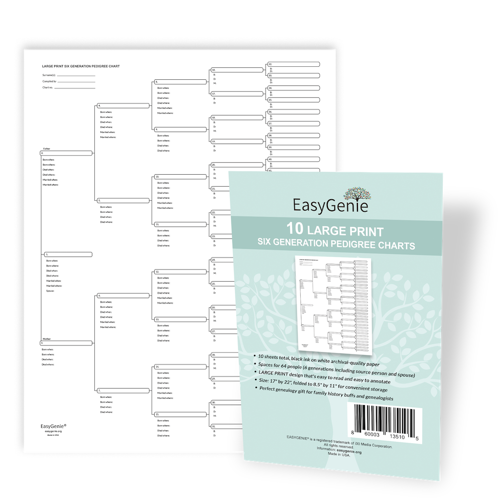 Pedigree charts | 6-generation charts for tracking ancestry (10 LARGE ...