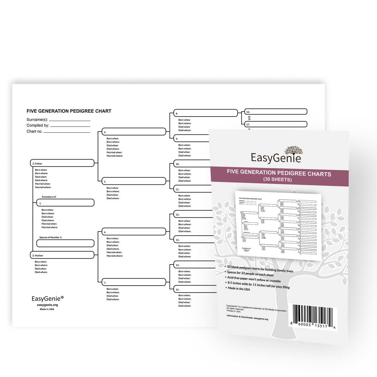 Generational Chart.pdf Five Generation Pedigree Charts For Genealogy (30 Sheets) – EasyGenie
