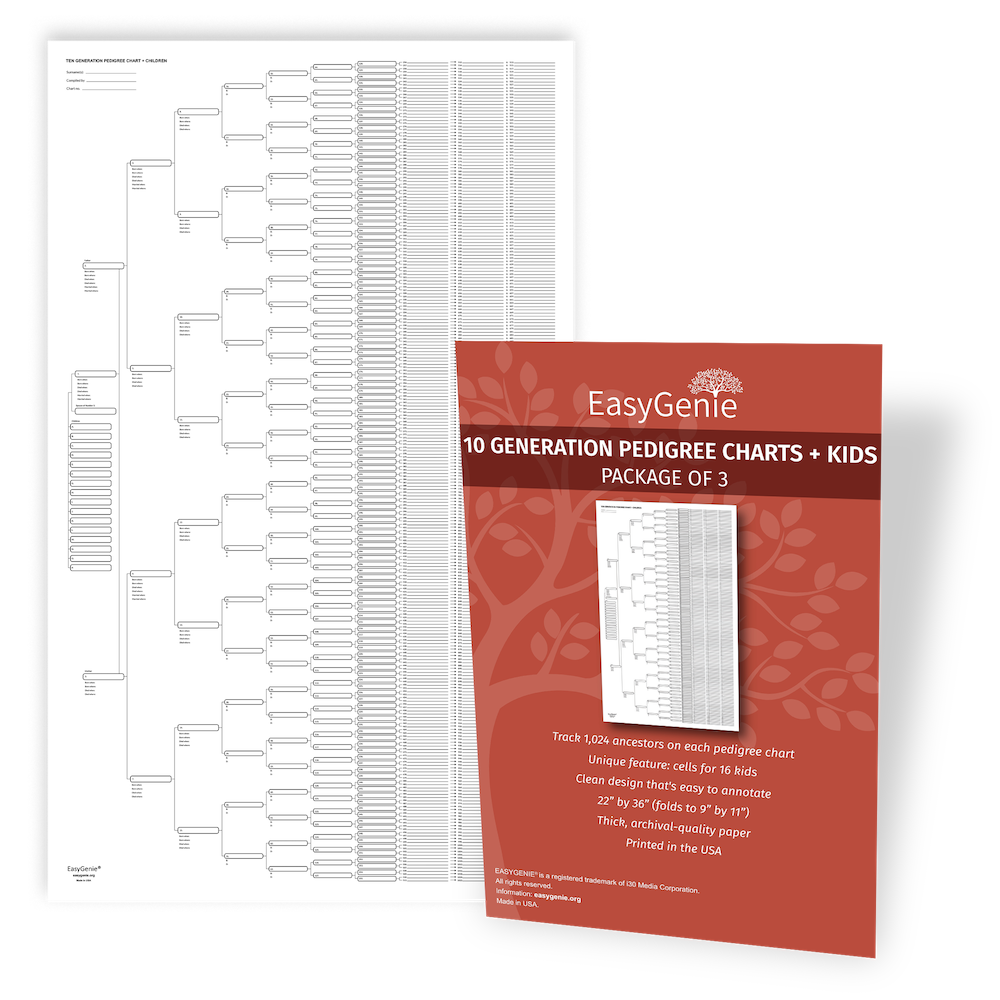 Generations Chart - map 10 generations of ancestry (3 sheets)