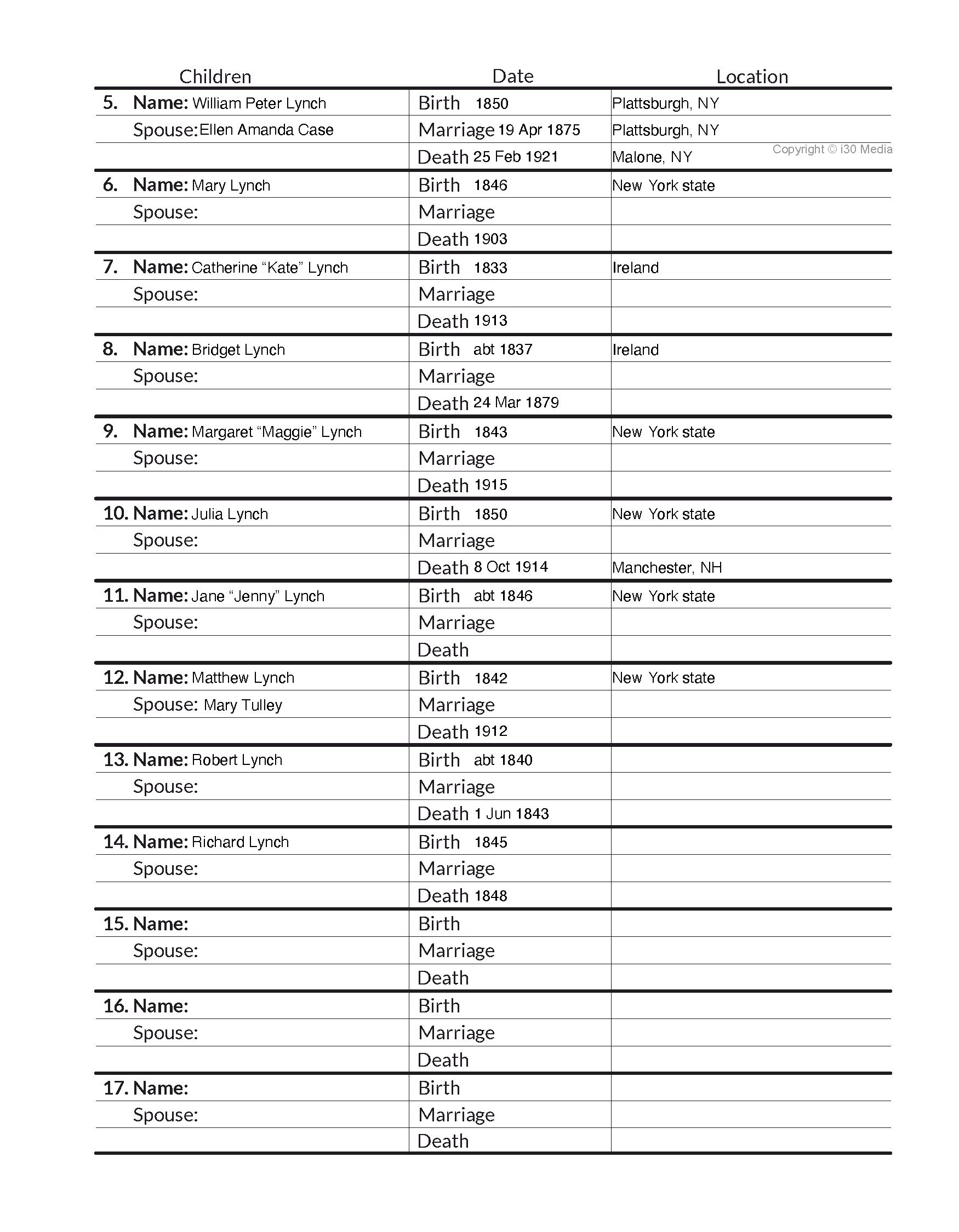 Genealogy PDF Download: Fillable Family Group Sheet (up to 17 children ...