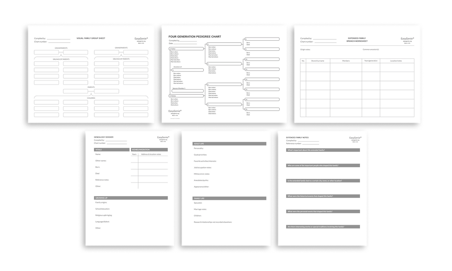 Genealogy Stories Kit (5 Fillable PDF Forms)