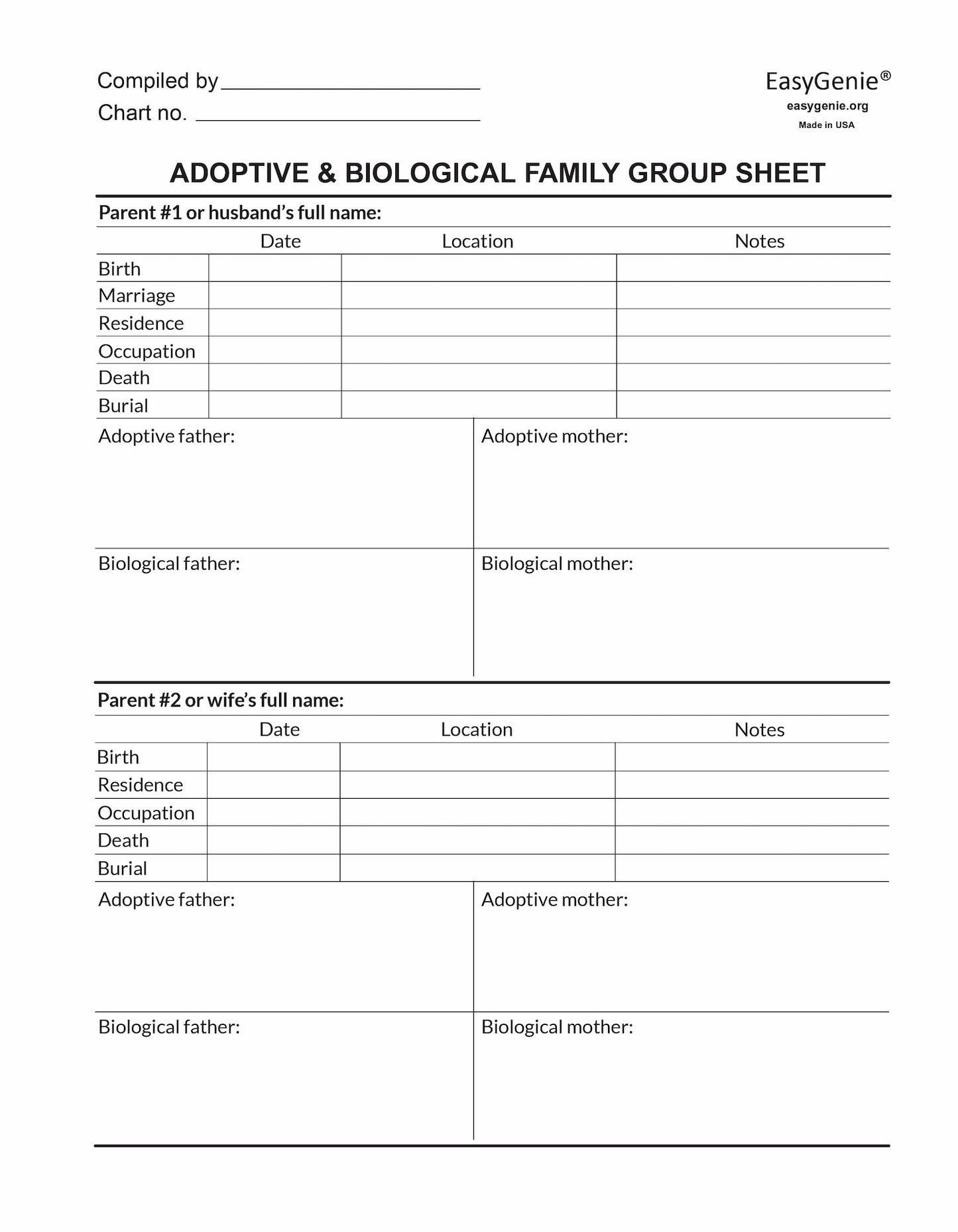 Adopted Family Genealogy Kit (12 Large Print Sheets, Instructions Included)