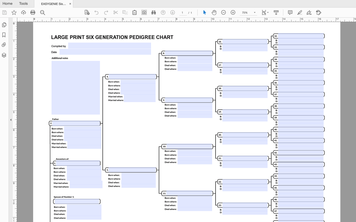 6 Generation LARGE PRINT Fillable PDF Download (Helvetica, 17 x 22 inc ...