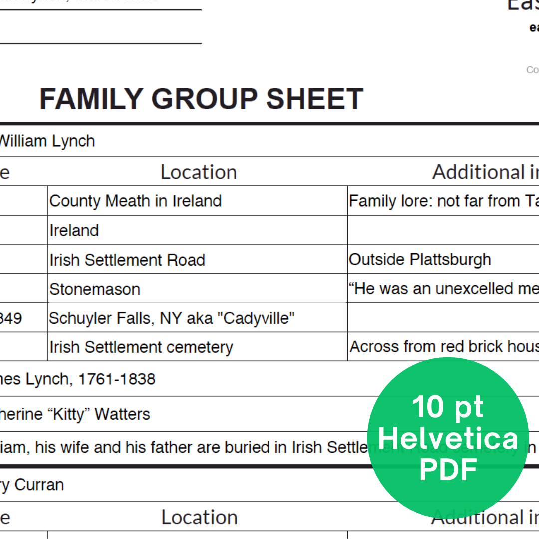 Genealogy PDF Download: Fillable Family Group Sheet (Helvetica, 8.5 x 11 inches)