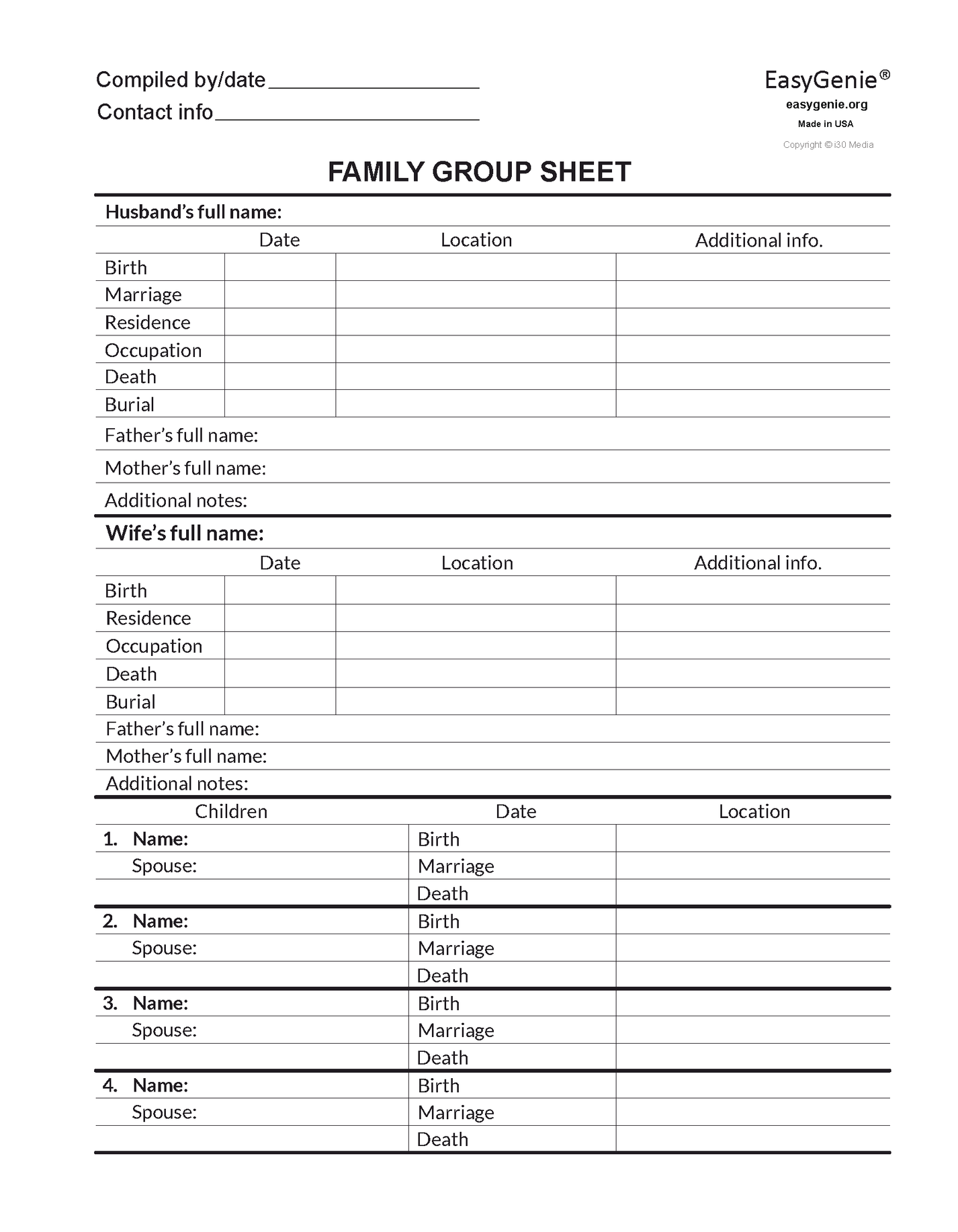 Genealogy PDF Download: Fillable Family Group Sheet (up to 17 children ...