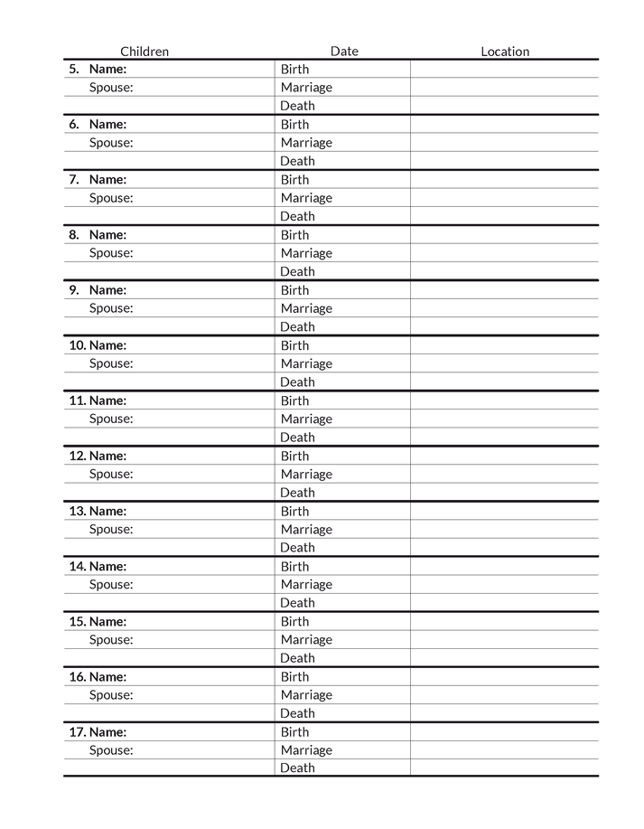 Genealogy PDF Download: Fillable Family Group Sheet (up to 17 children ...