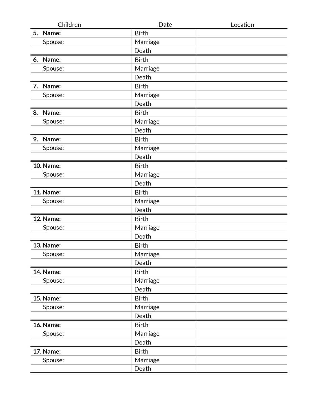 Genealogy PDF Download: Fillable Family Group Sheet (up to 17 children ...