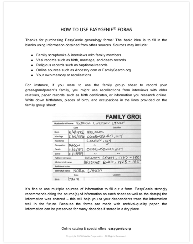 Pedigree worksheet PDF set | LARGE PRINT fillable pedigree chart & family group sheet