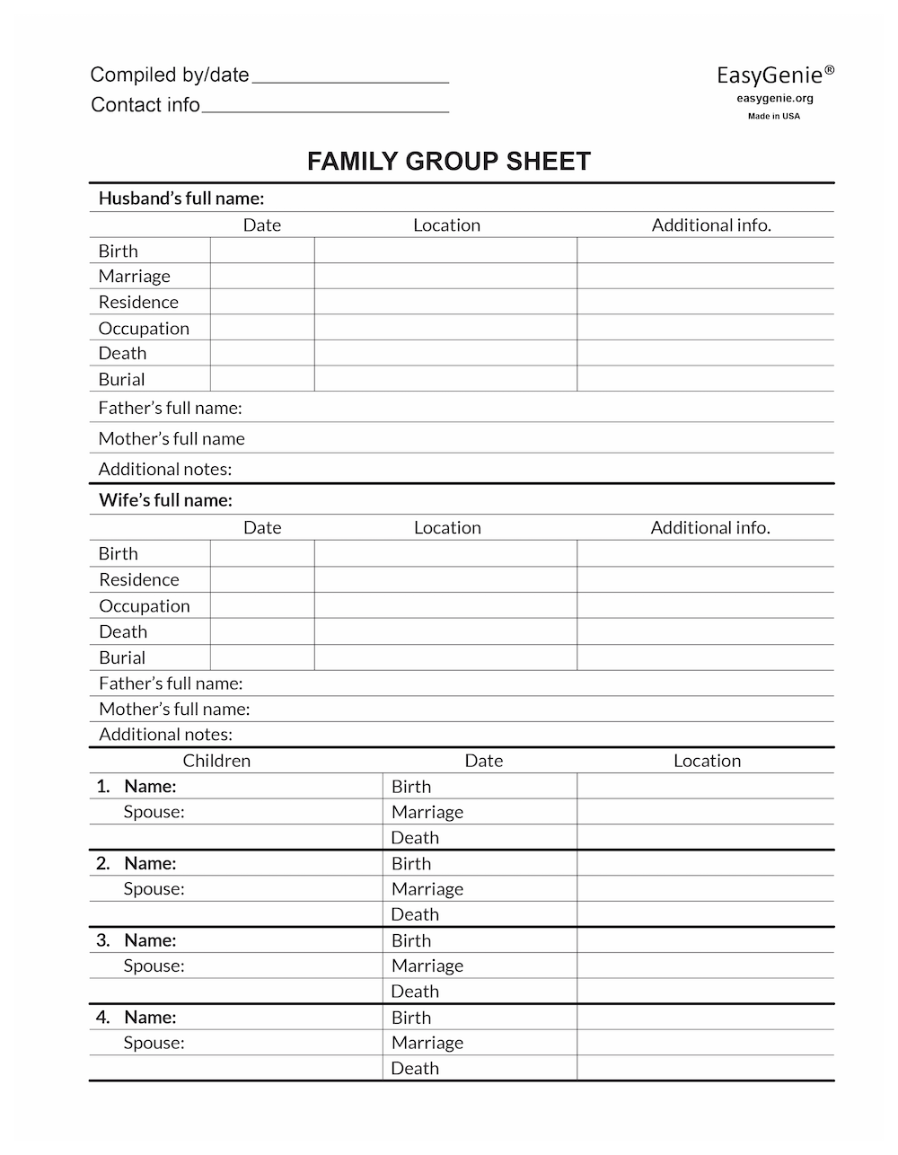 Family Group Sheets for Genealogists (30 LARGE PRINT sheets)