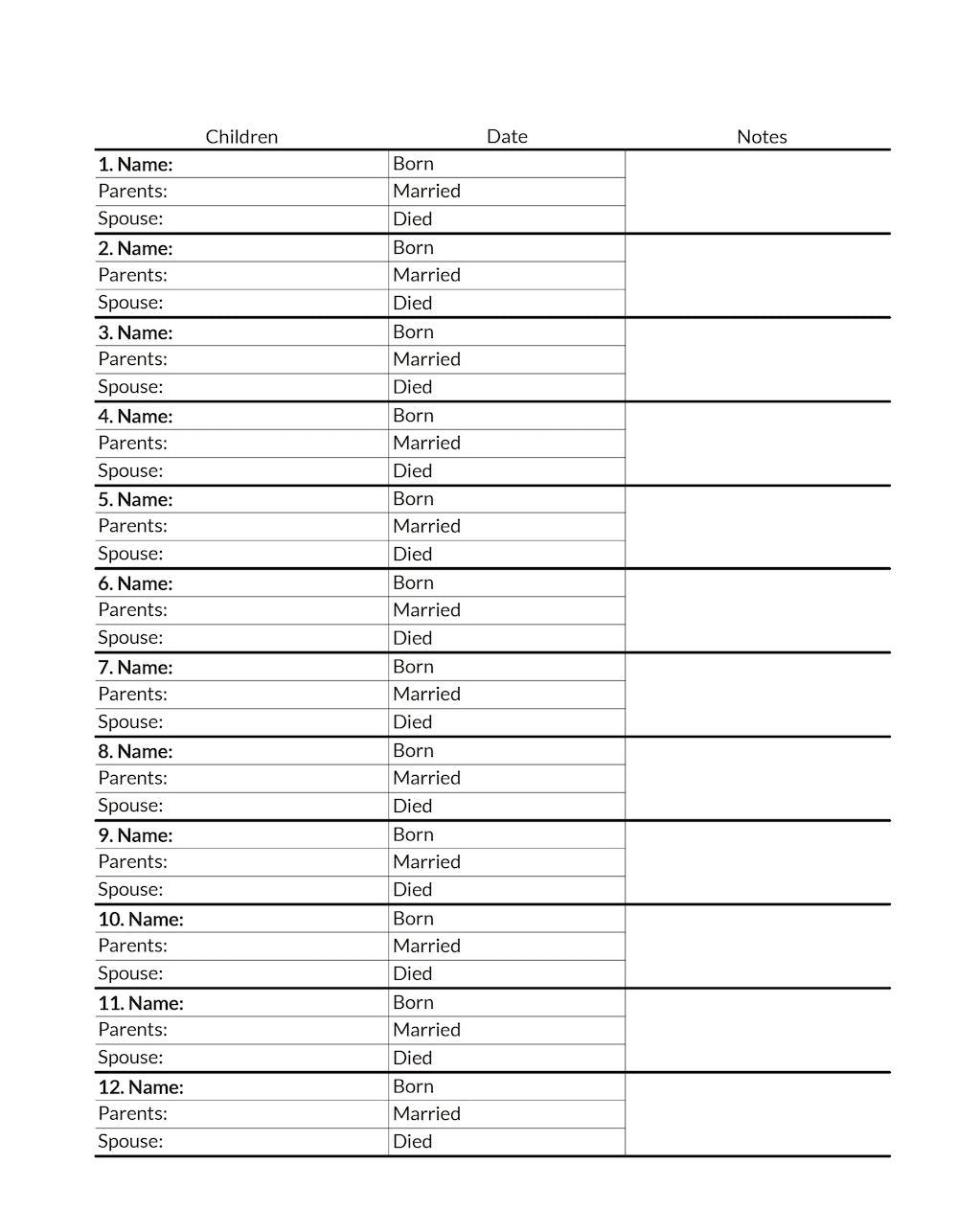 Blended Family Genealogy Kit with Multiple Spouses (12 Large Print Sheets)