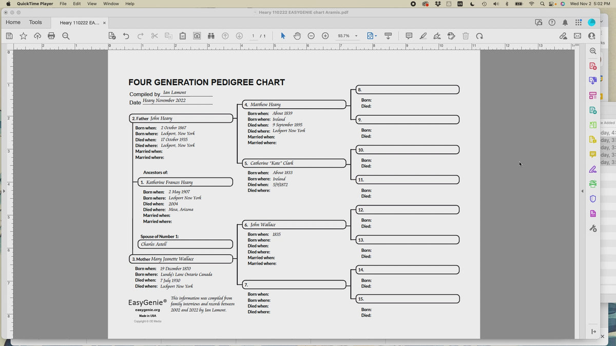 Genealogy PDF: 4 Generation Pedigree Chart (Helvetica, 11 x 8.5 inches ...