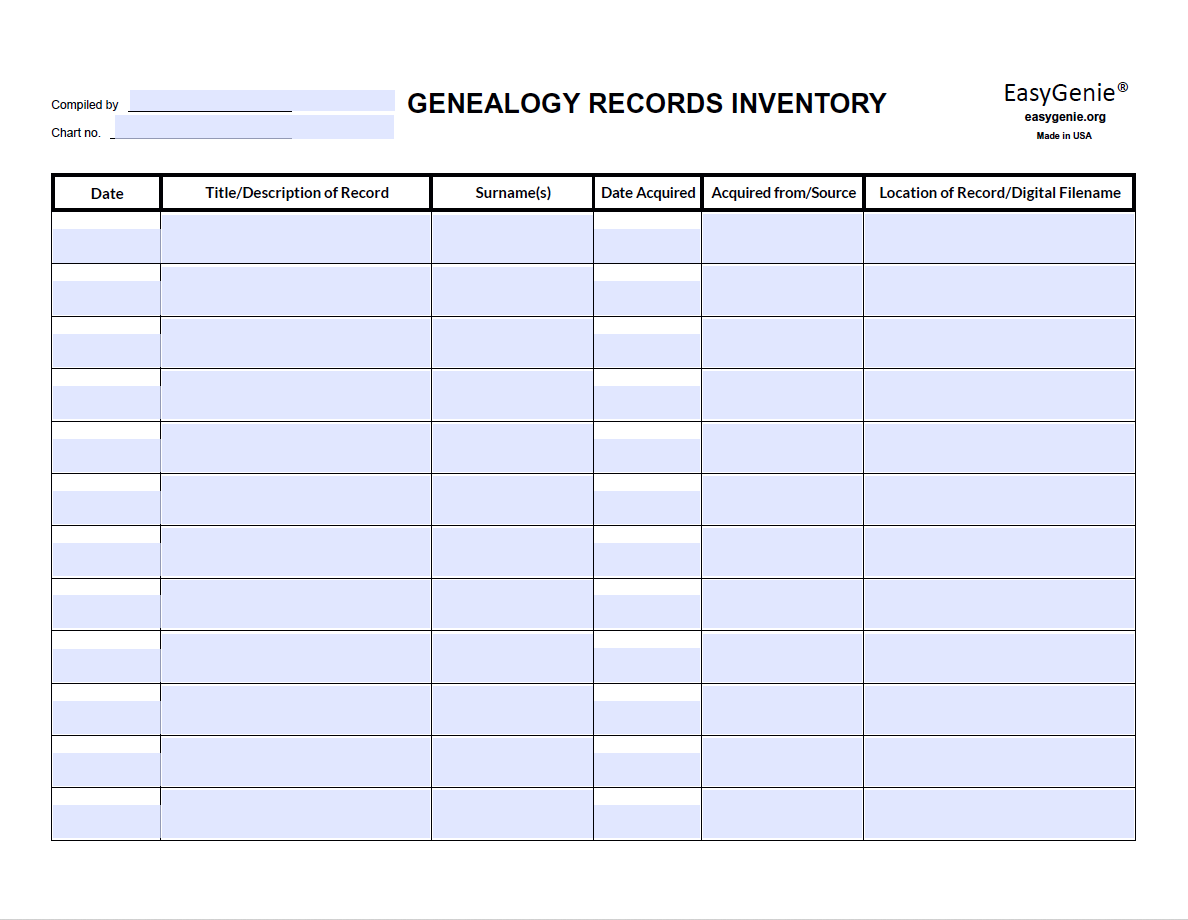 NEW: Genealogy Inventory & Records Fillable PDF Set (4 Forms)