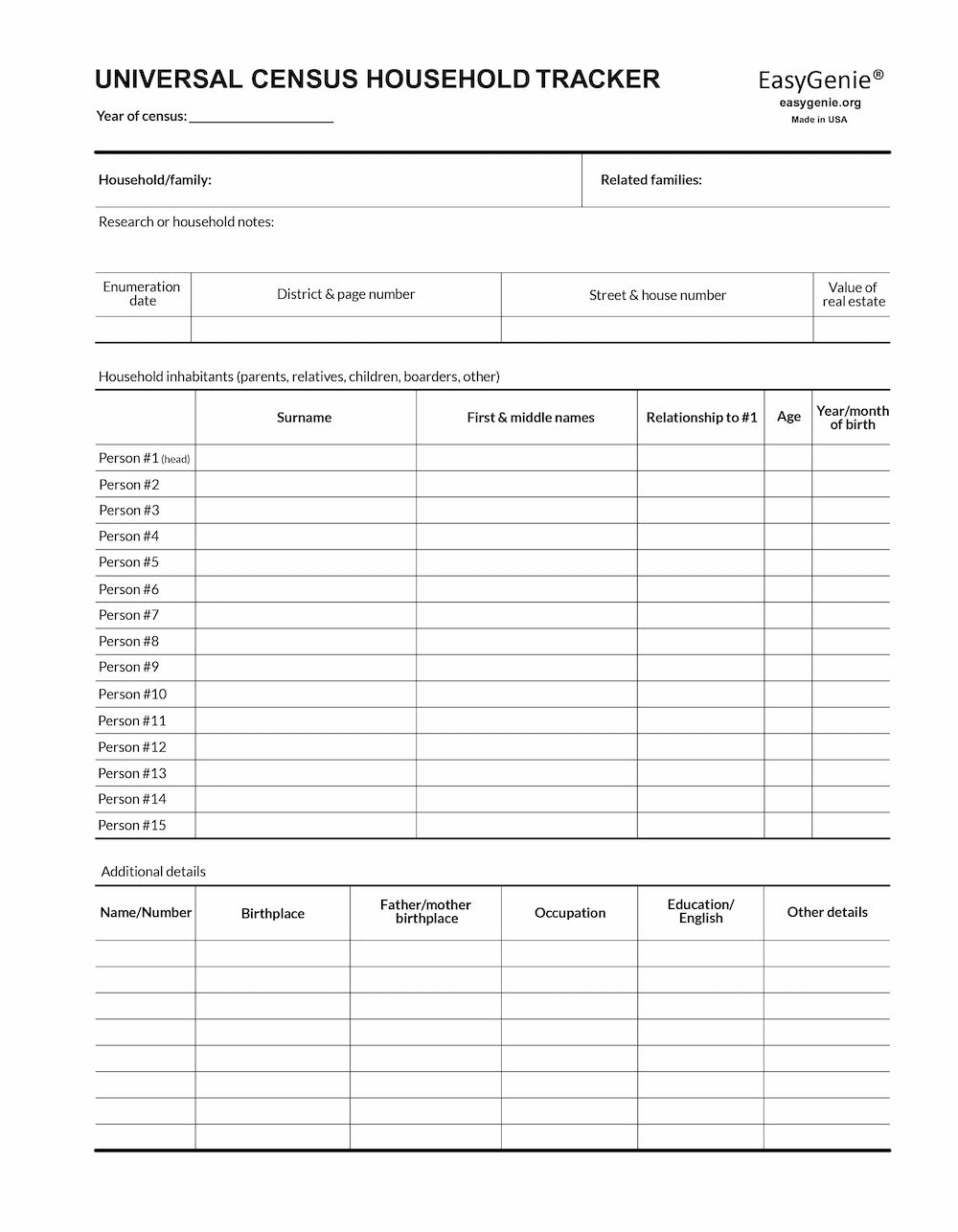 Low Census Rotation Tracker Universal Census Household Tracker (7 Forms) – EasyGenie